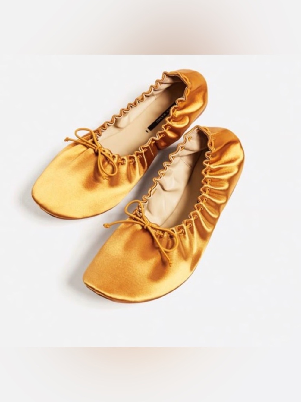 Zara Collapsible Satin Ballet Flats Golden Yellow 38